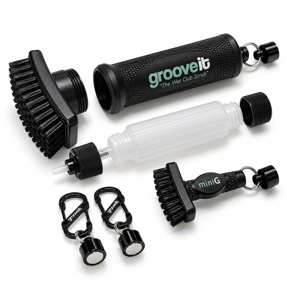 Grooveit replacement parts: brush head, grip, water reservoir, miniG and magnetic carabiners