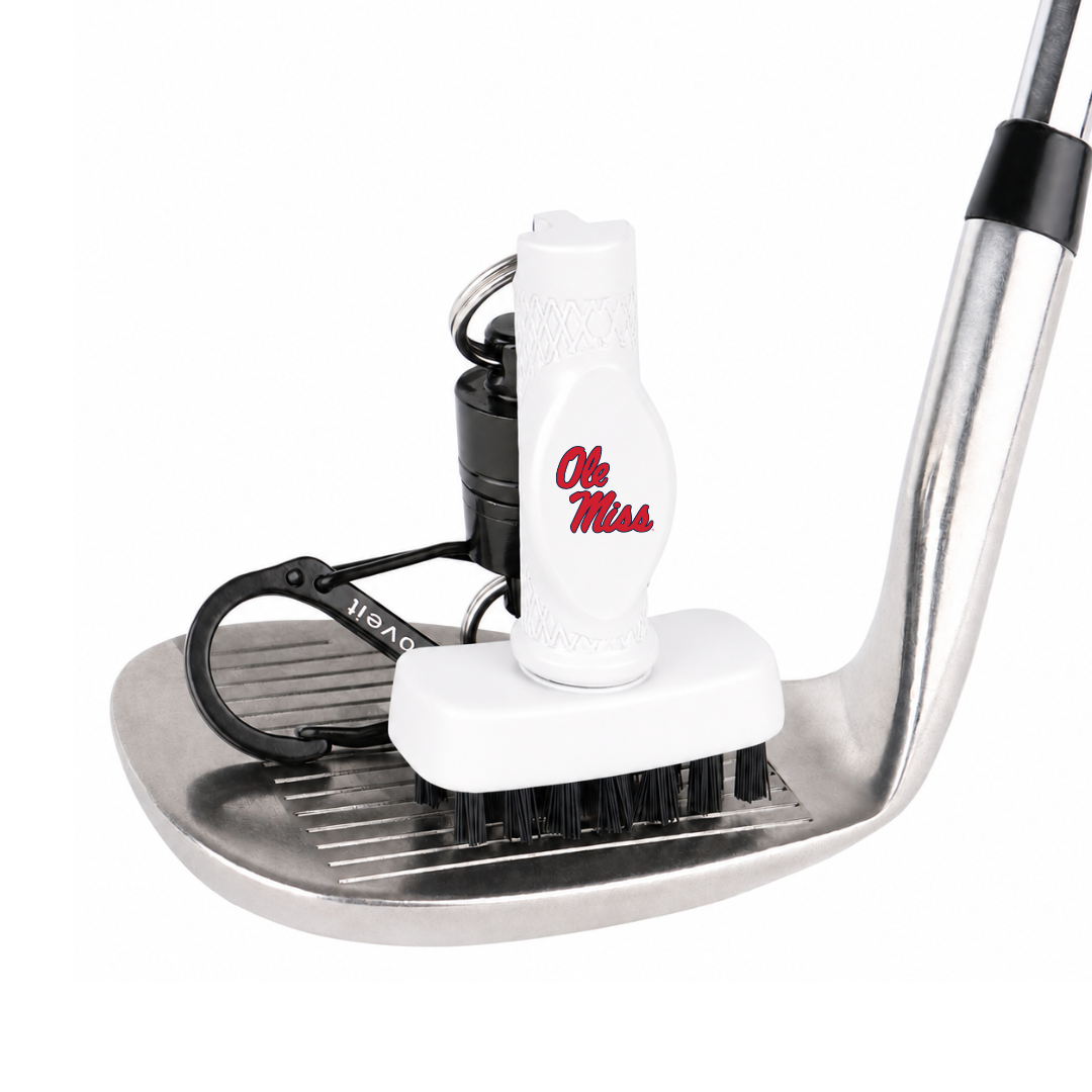 Ole Miss Rebels golf brush – officially licensed NCAA white A-380 aluminum miniG dry brush in cardinal red and navy blue